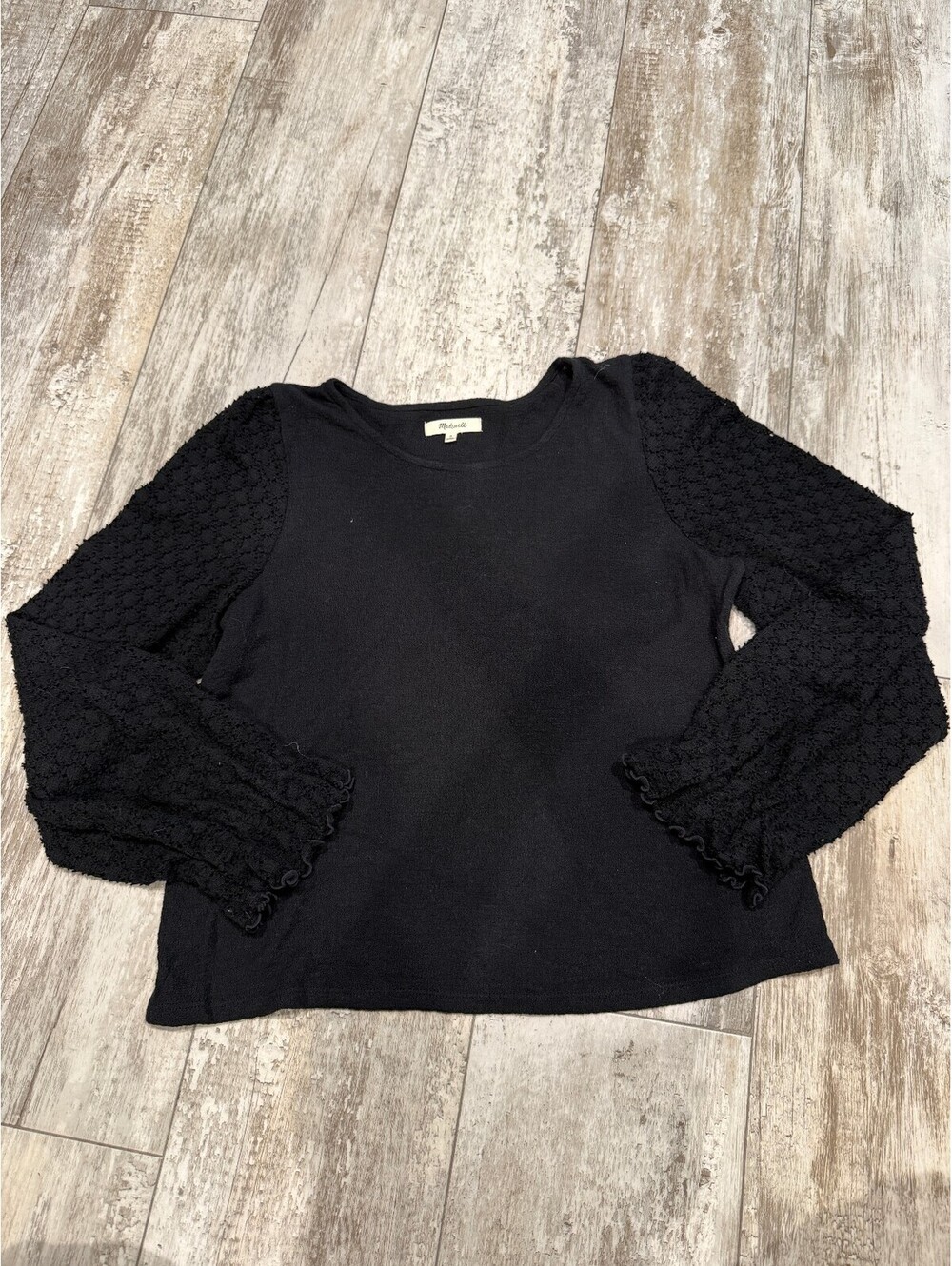 Madewell M Black Puff Sleeve Top Romantic Office Siren